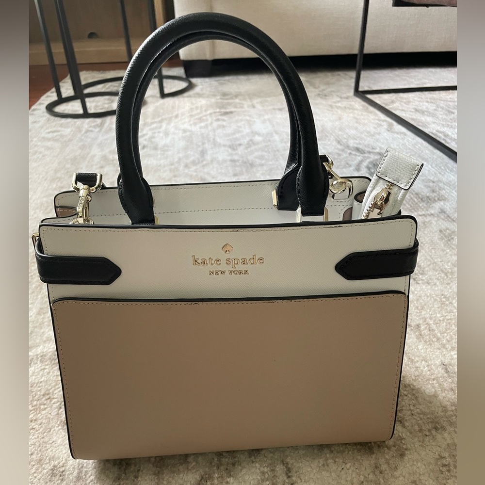 Kate Spade - White and Beige Purse - Long Strap and Short Handles